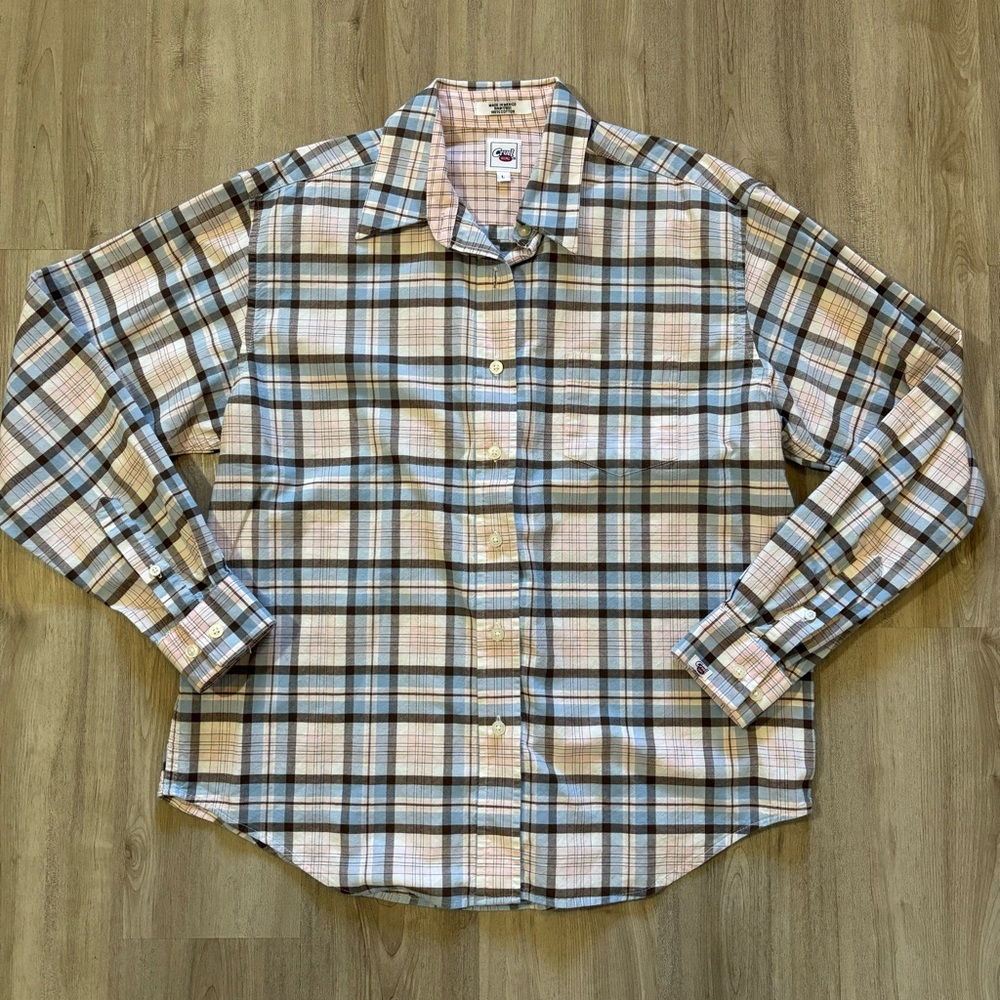 Cruel Girl Button Down Plaid Shirt Size Large‎ Blue Pink Long Sleeve Western Top